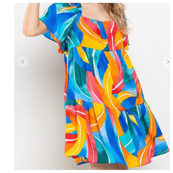 69 Boho Multi Color Print Tiered Woven Dress - Picture 3 of 4